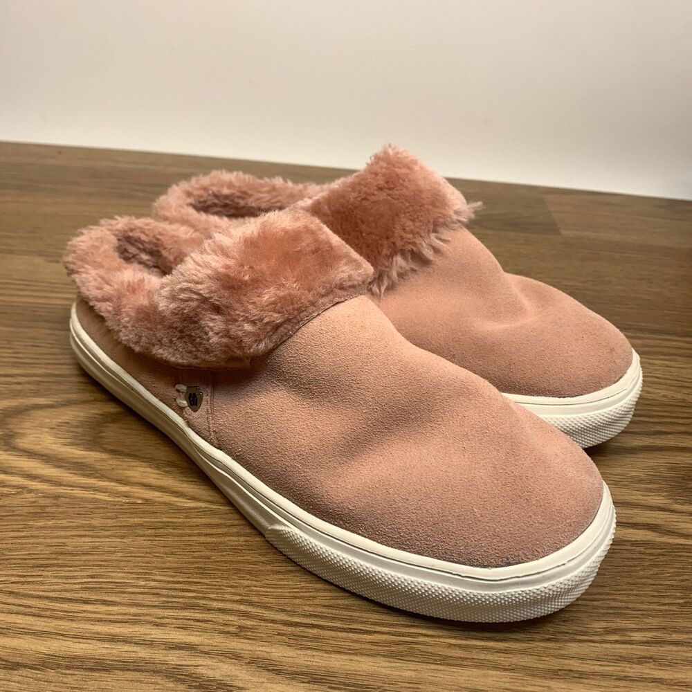 Minnetonka Windy Pink Faux Fur Lined Suede Slip On Shoes Women's Size 9M